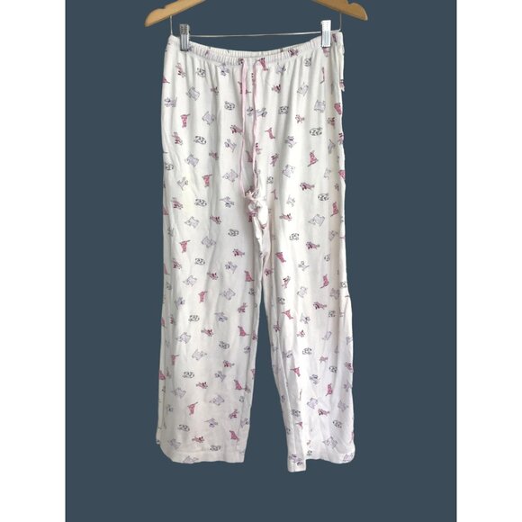 CAROLE HATCHMAN- WOMENS WHITE WITH DOGS PRINT ELASTIC WAIST PAJAMA BOTTOM MEDIUM - Picture 1 of 6